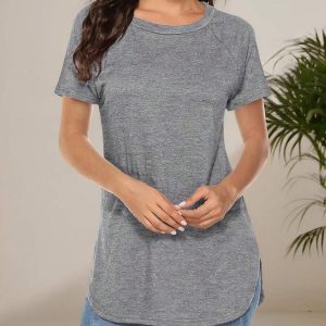 Women's Gray Round Neck Short-Sleeve Summer Tee